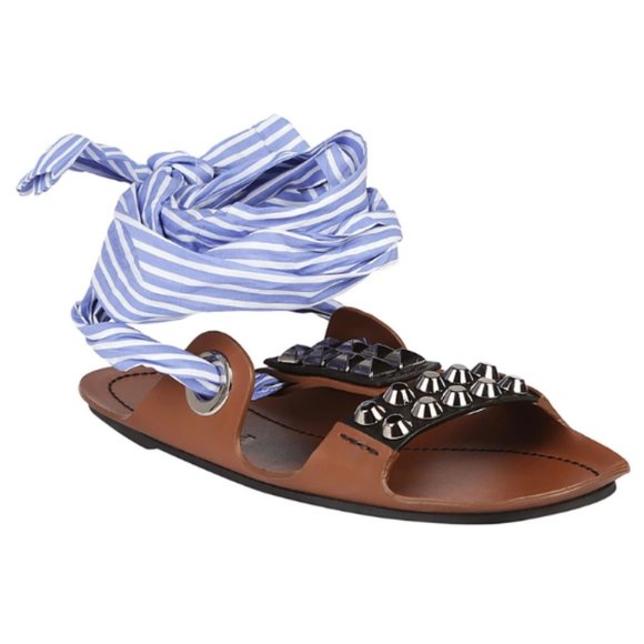 NEW Prada Studded Bow Tie Sandals (7) - Picture 5 of 9